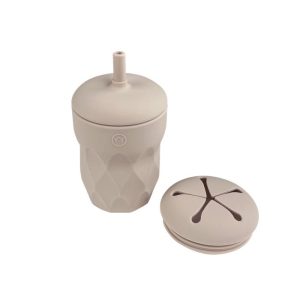 Silicone Cup with straw and snack lid - Dune Beige